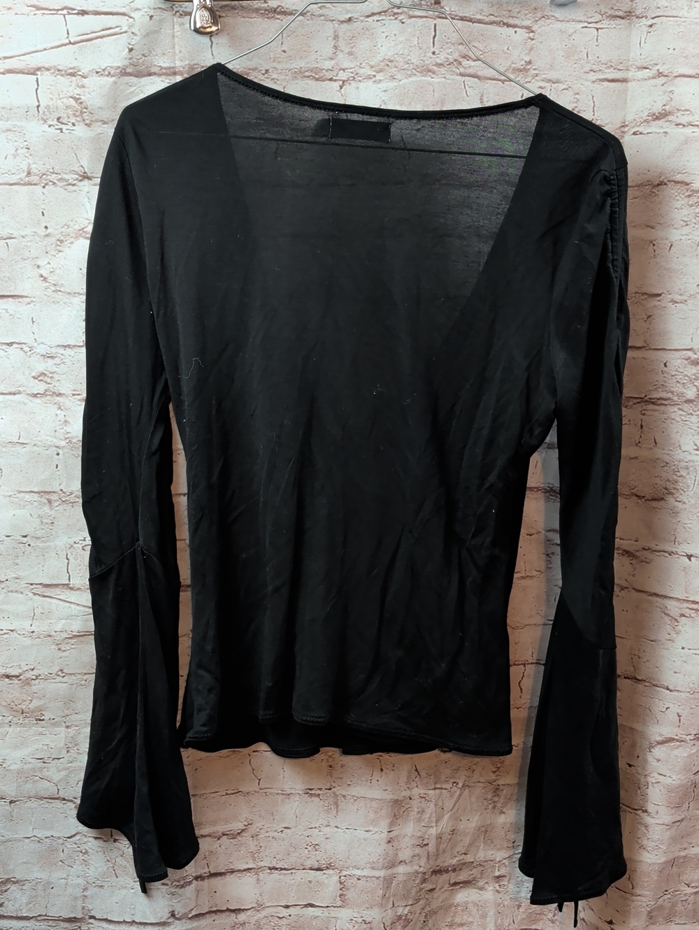 Zara Black Draped Wrap Long Sleeve Top Bell Sleeves Medium - Picture 5 of 6